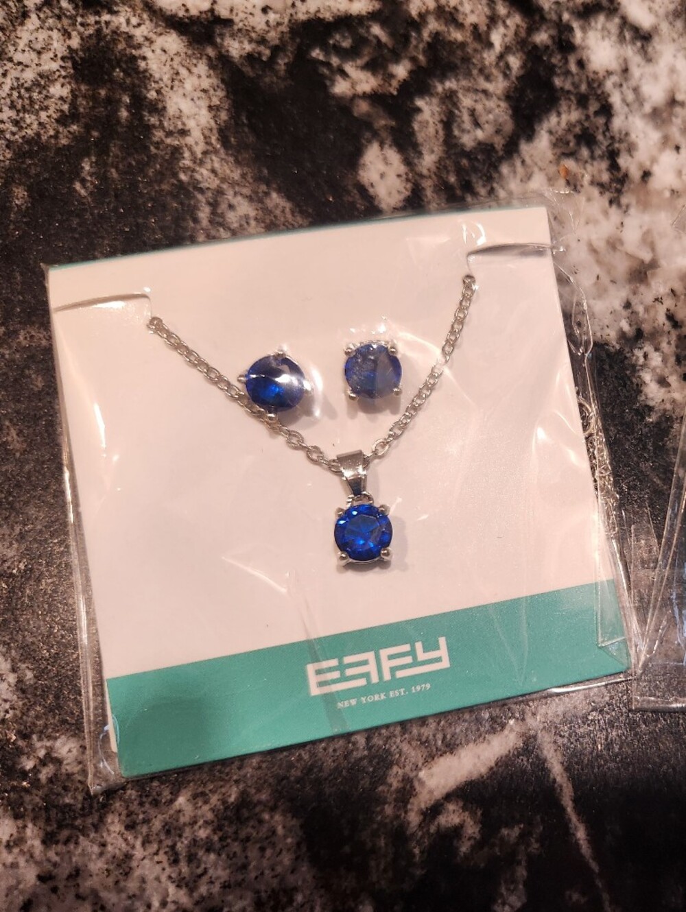 EFFY Blue Crystal Necklace and Earring Set, Silver,  NWT